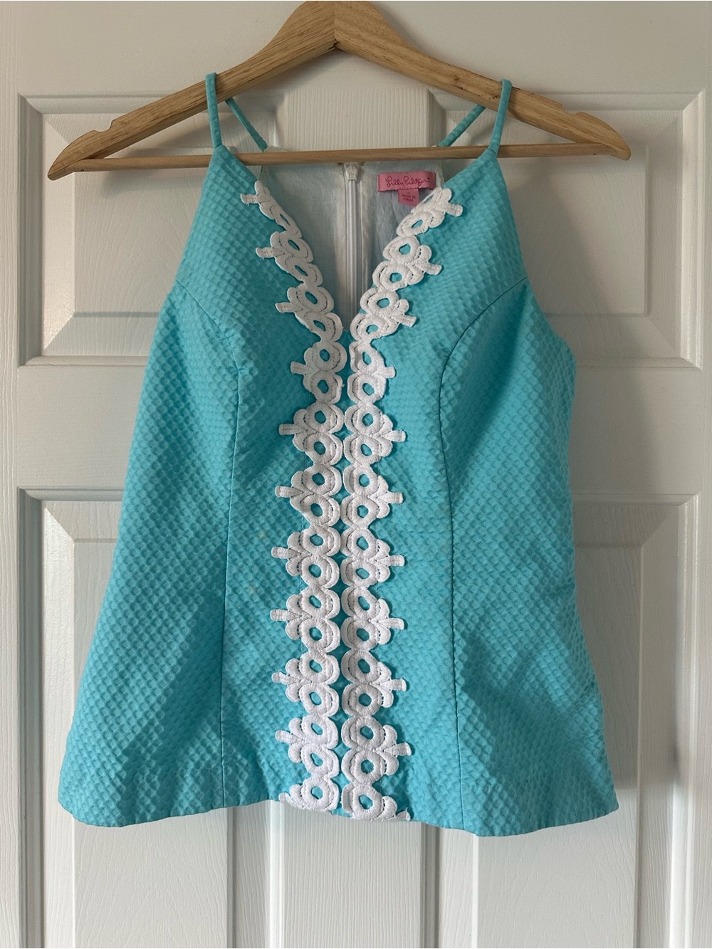 Lilly Pulitzer Aqua Tank with White Lace Trim